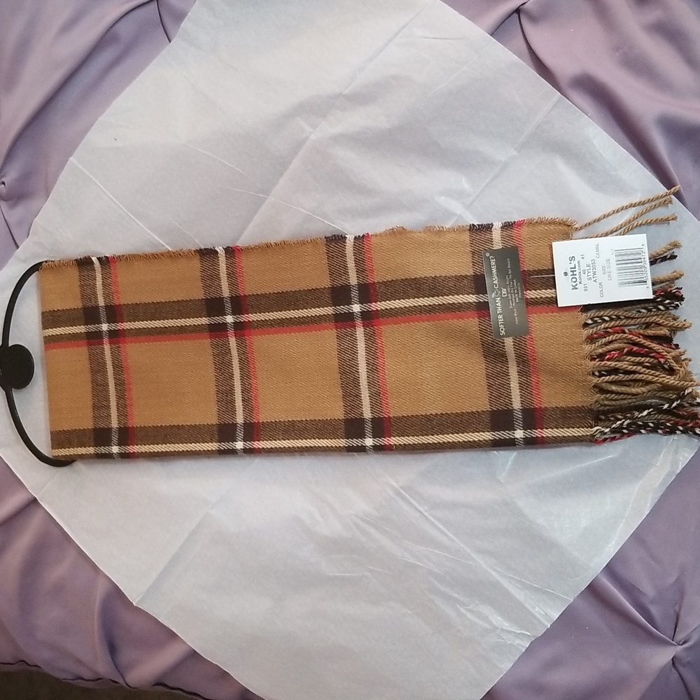Softer Than Cashmere Brown And Red Plaid Scarf With Fringe